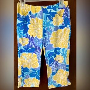 Lilly Pulitzer blue and yellow hibiscus capris size 7